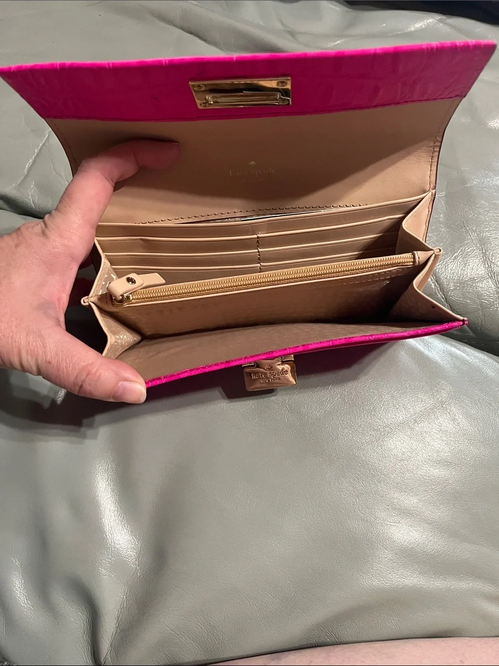 Kate Spade Hot Pink Croc-Embossed Leather Wallet